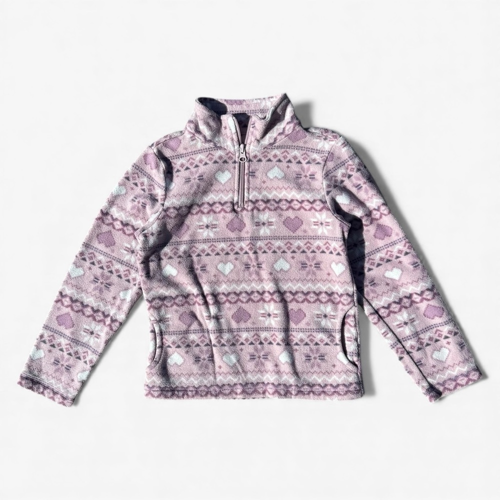 Place Girls Heart Print Fleece Quarter Zip Sweatshirt Size 5/6